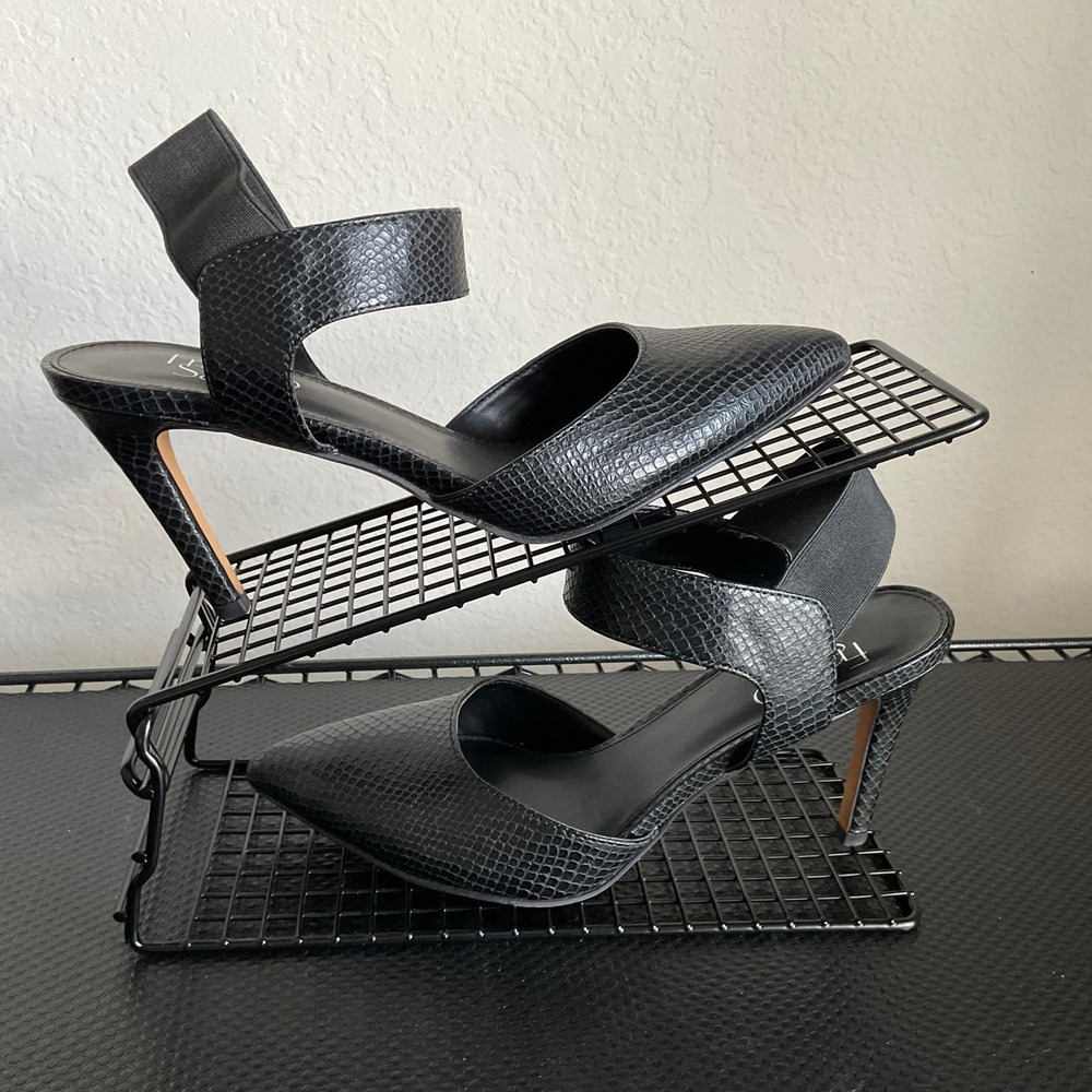 Franco Sarto Lima Black Snake Embossed Pointed Toe D'Orsay Pumps Size 8 - Picture 6 of 12